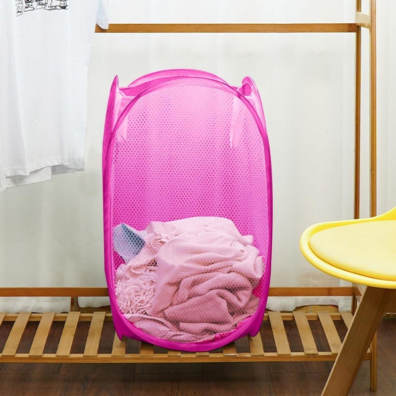 Buenod Pop Up Laundry Hamper, Portable Mesh Laundry Basket, Collapsible Clothes Storage Bin for Bedroom, Dormitory, Travel, Home, Rose Red - Image 5